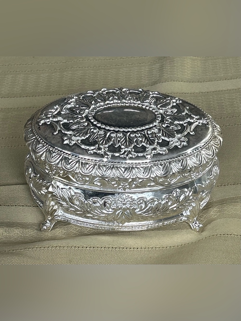 Vintage Davco Silver Oval Footed Jewel Box